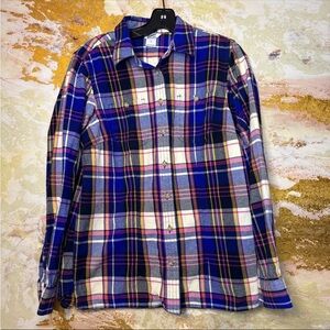 Duluth Trading Co Women’s Free Swingin’ Flannel Shirt Blue Plaid Small
